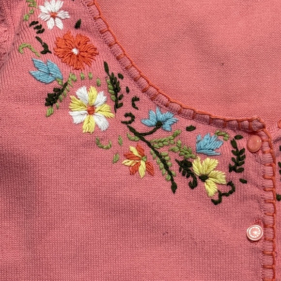 BETSEY JOHNSON Y2K Black Label Pink Floral Embroidered Scoop Neck Cardigan M - Picture 4 of 14